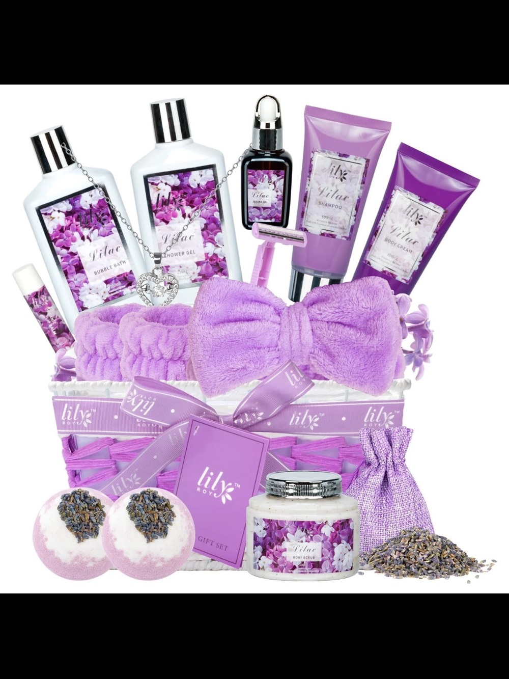 Bath Gift Basket – Lilac Purple Bath & Body Set - Picture 2 of 5
